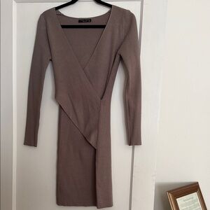 Final Touch Taupe Wrap Dress
